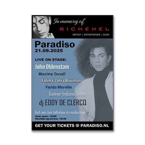Flyer ontwerp RICHENEL TRIBUTE PARADISO © 2025 designed by robkoning.nl