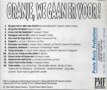 1994 / Oranje We Gaan Ervoor! - achterkant CD Hoes